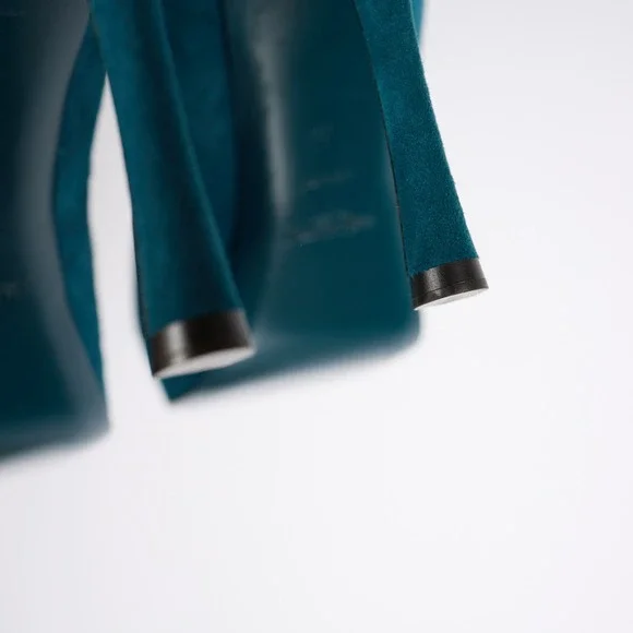 Yves Saint Laurent YSL Tribute Teal Blue Suede Peep Toe Platform Pumps Heels 41 - Picture 9 of 10